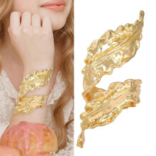 (Gold-color) Fashionable Irregular Leaf Shaped Bracelet Adjustable Wristband for Women Retro Hiphop Bangle Street Party Jewelry
