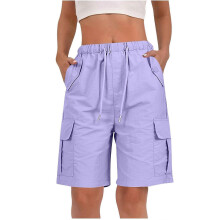 (M, Purple) Shorts for Women Quick Dry Cargo Shorts with Pockets Outdoor Drawstring Knee Length Hiking Short Yellow S