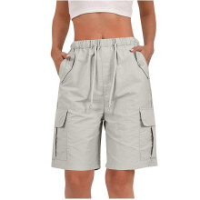 (XL, light gray) Shorts for Women Quick Dry Cargo Shorts with Pockets Outdoor Drawstring Knee Length Hiking Short Yellow S