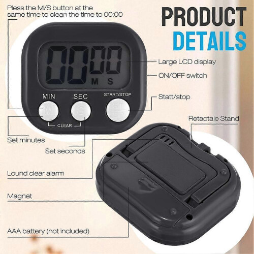 24 Pcs Digital Kitchen Timer Bulk Small Magnetic Timer on/Off Switch Minute for Classroom Cooking Baking(Black)