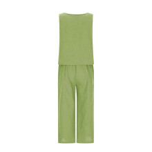 (XXL, light gray) Women's 2 Piece Outfits Sleeveless Crop Top Vest Wide Leg Pants Linen Cotton Leisure Beach Suit Yellow green S