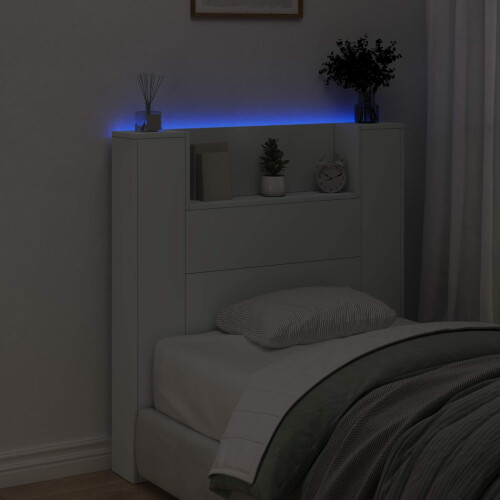 VidaXL vidaXL Storage Headboard with LED White Engineered Wood 2