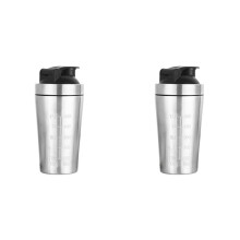 2X Stainless Steel Fitness Water Cup Shaker Cup Leak-Proof Water Bottle Suitable for Fitness Water Cup with Scale 500ML