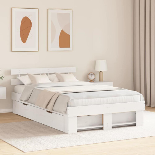 VidaXL vidaXL Bed Frame with Headboard White 135 x 190 cm Solid Pine Wood