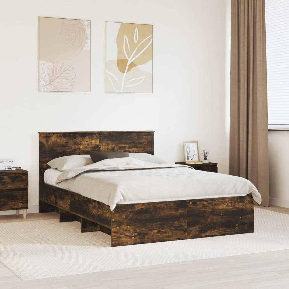 Vidaxl Bed Frame Smoked Oak 140 X 200 Cm Engineered Wood