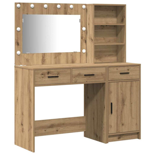 VidaXL vidaXL Dressing Table with Mirror Lights 2 pcs Brown Engineered Wood 1