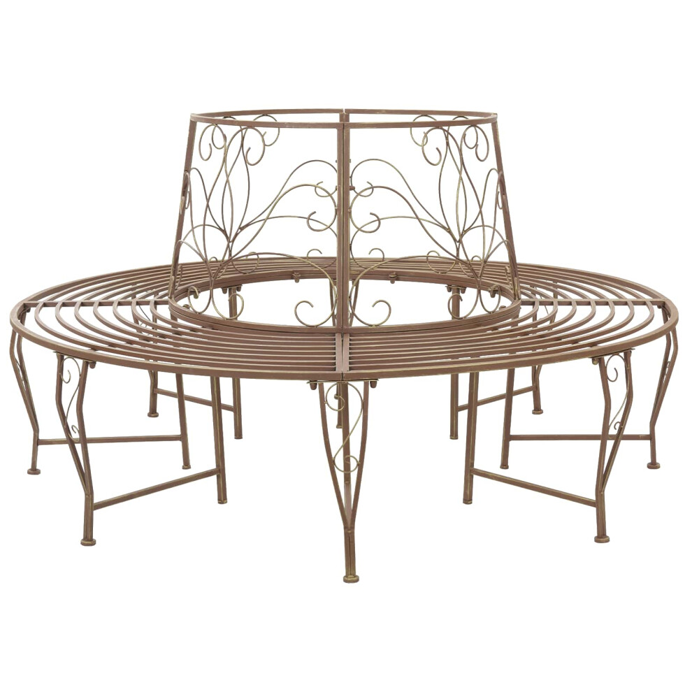 Vidaxl Tree Bench 8-Seater Ø 160 X 89 Cm Steel Antique Brown Round