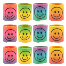 Mini Rainbow Bouncy Spring Slinky Toys with Smiley Emoji (Pack of 12)