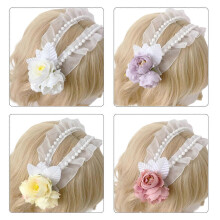 (Blue) Blue French Style Hairband Lace Flower Headbands Hair AAccessory Delicate and Elegant Headpiece for Women and Girl Yellow