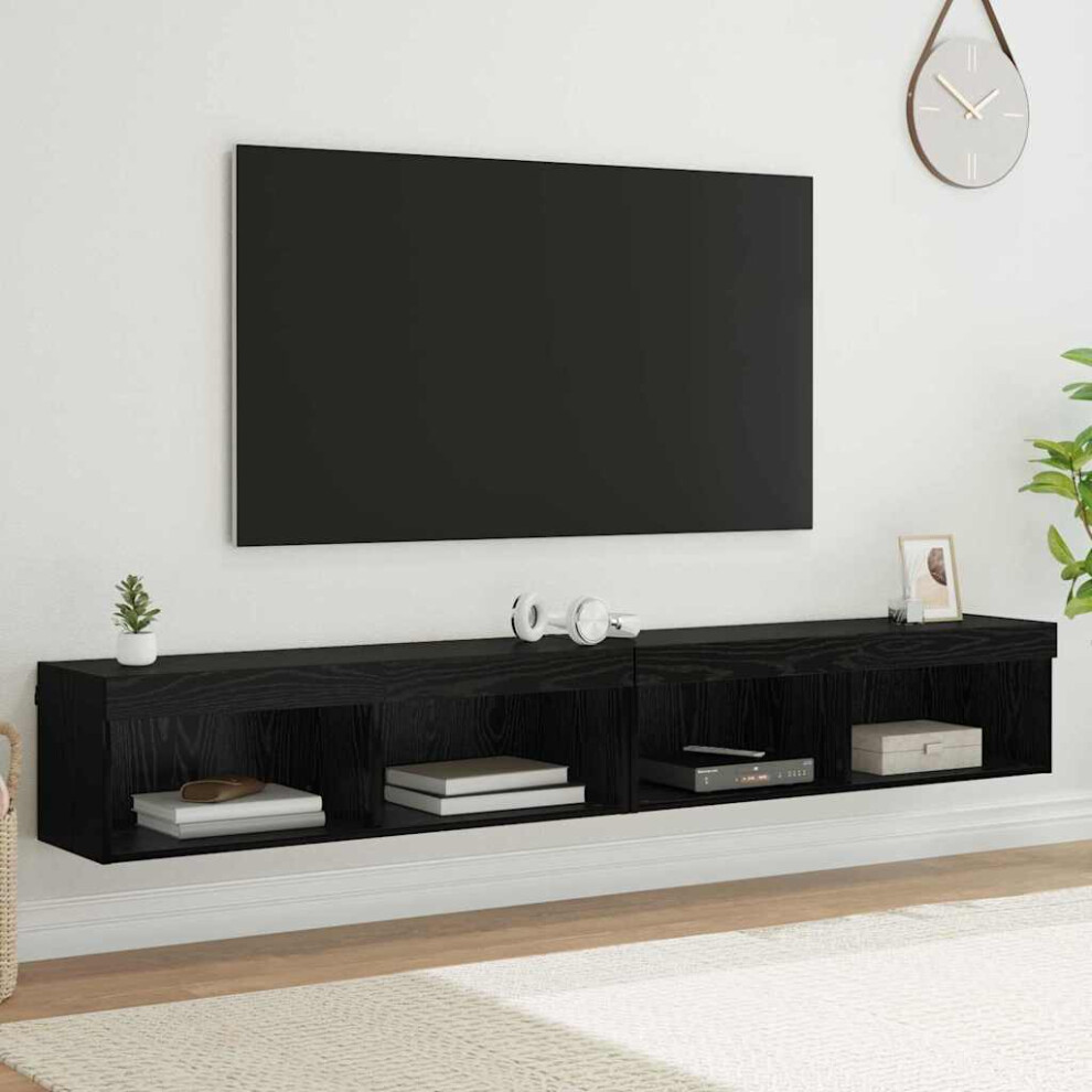 Vidaxl Tv Cabinet Set 2 Pcs Black Oak Engineered Wood, Black - Image 3