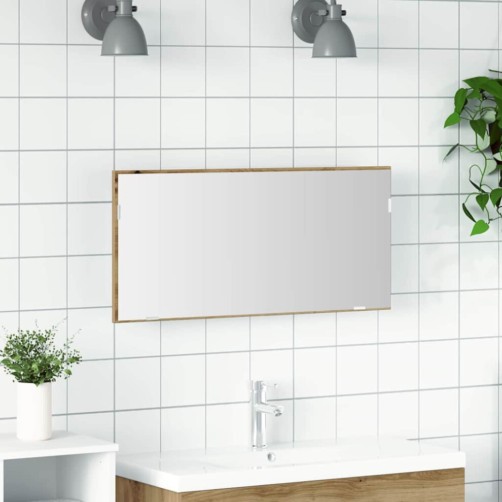 Vidaxl Mirror Artisan Oak 80 X 37 Cm Glass And Engineered Wood