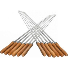 12pcs 42cm Flat Kebab Skewers Stainless Steel Barbecue Skewers with Wooden Handle Flat Metal BBQ Skewers for Grilling
