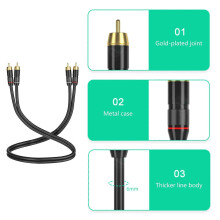 (silver) 30cm-10m Stereo Cable 2RCA Aux Cord Wire Double End 2RCA Male Connectors Line for Connecting HDTV HiFi Equipment silver