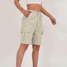 (M, Yellow) Shorts for Women Quick Dry Cargo Shorts with Pockets Outdoor Drawstring Knee Length Hiking Short Yellow S