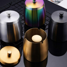 (true color) Elegant Stainless Steel Cigarettes Ashtray, with Windproof Lid Easy Clean for Indoor and Outdoor Use Ashes Holder true color