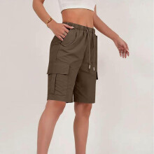 (XL, Black) Shorts for Women Quick Dry Cargo Shorts with Pockets Outdoor Drawstring Knee Length Hiking Short Yellow S