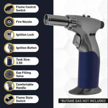 (Blue) Refillable Butane Torch Gun - Adjustable Mini Blow Torch for Cooking, Welding, and Art by inZaynity