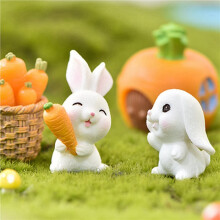 21X Resin Bunny Carrot Animal Figurine Easter Christmas Home Decor Miniature Garden Cake Decoration Doll House Decor