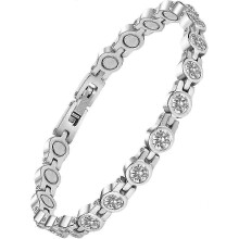 (White) Magnetic Bracelet for Women Beauty Therapy Titanium Steel Magnetic Bracelets for Pain Relief and Arthritis with Magnetic Clasp