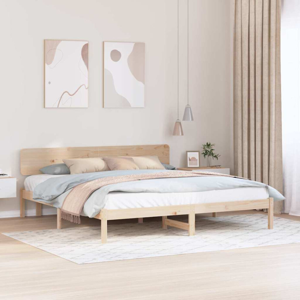 Vidaxl Bed Frame With Headboard Natural 180 X 200 Cm Solid Pine Wood