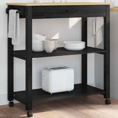 VidaXL vidaXL Kitchen Trolley MONZA Black 84 x 40 x 88.5 cm Solid Pine Wood 1