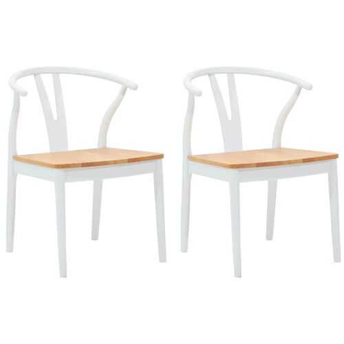 VidaXL vidaXL Dining Chair 2 pcs White and Natural Solid Rubber Wood 1