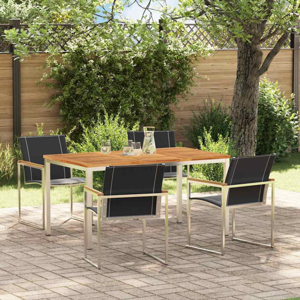 Vidaxl Garden Dining Set 5 Pcs Solid Acacia Wood And Stainless Steel