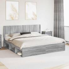 vidaXL Bed Frame with Storage and Headboard Grey Sonoma 180 x 200 cm