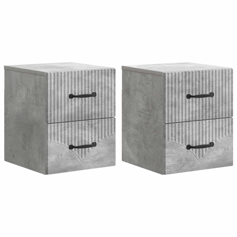 Vidaxl Wall-Mounted Bedside Cabinet With Drawer 2 Pcs Concrete Grey