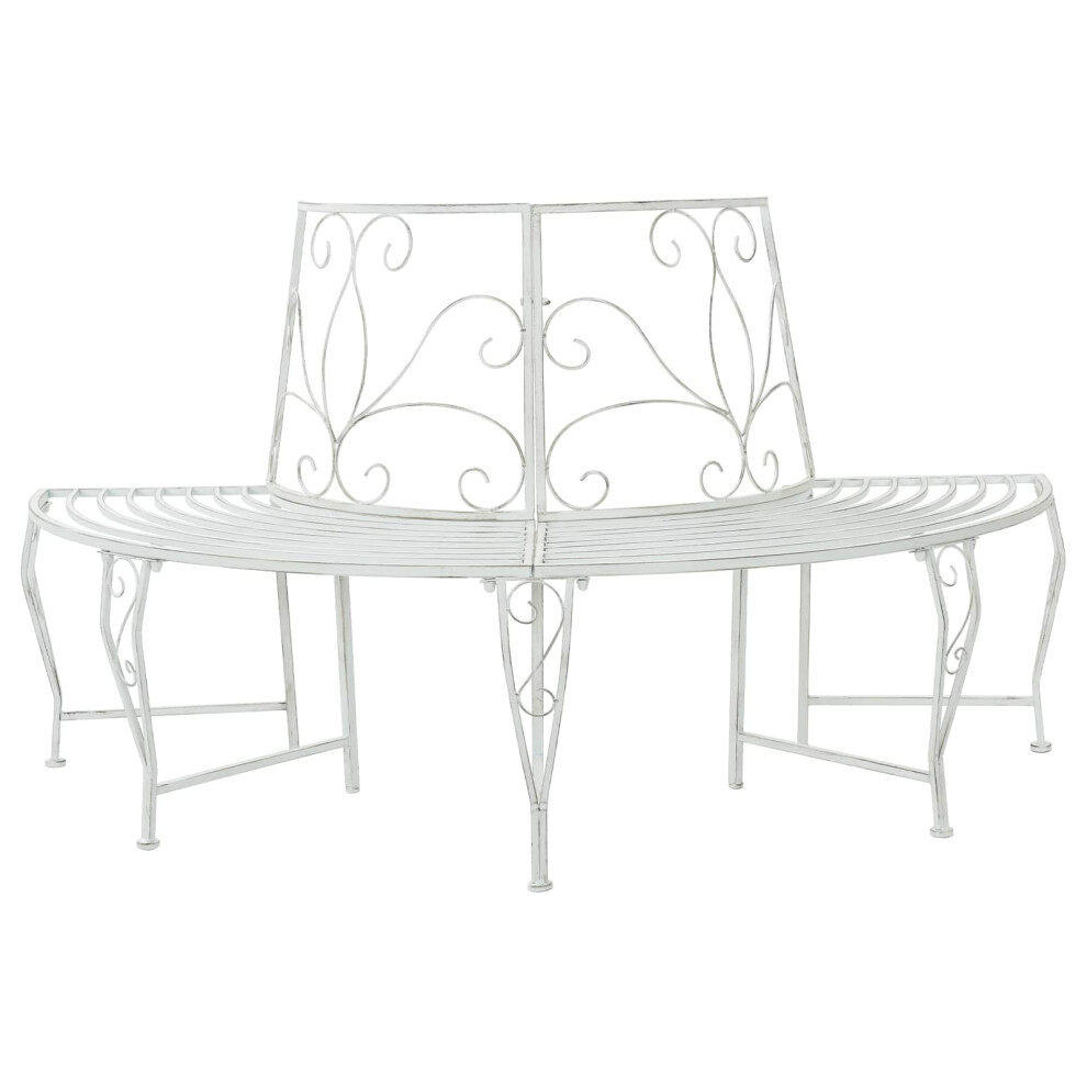 Vidaxl Tree Bench 4-Seater 160 X 80 X 89 Cm Steel Antique White