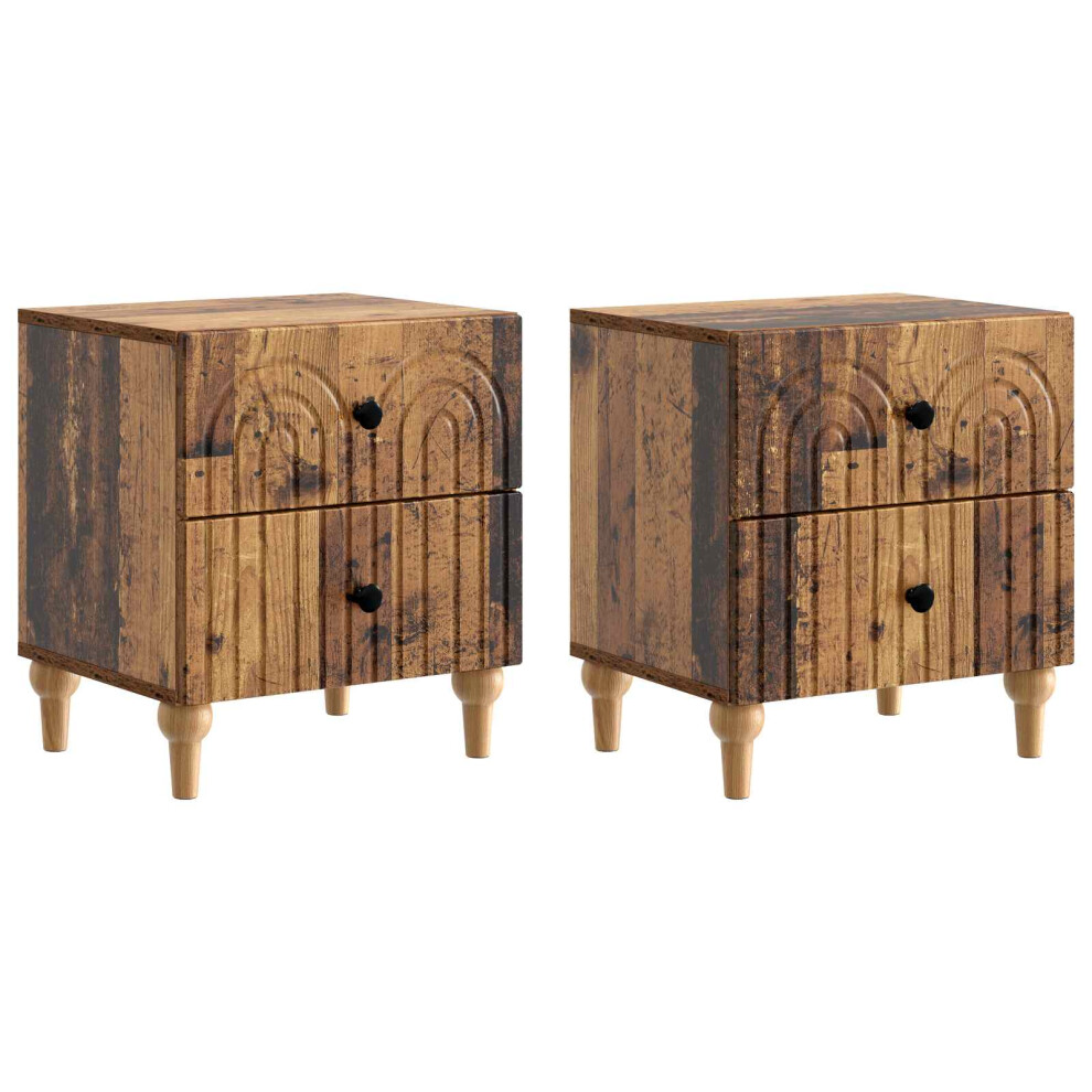 Vidaxl Bedside Cabinet With Drawer 2 Pcs Old Wood 43 X 34.5 X 48 Cm