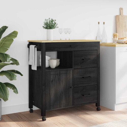 VidaXL vidaXL Kitchen Trolley MONZA Black 84 x 40 x 88.5 cm Solid Pine Wood