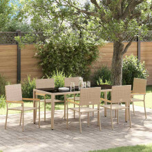 vidaXL Garden Dining Set 7 pcs Beige Poly Rattan