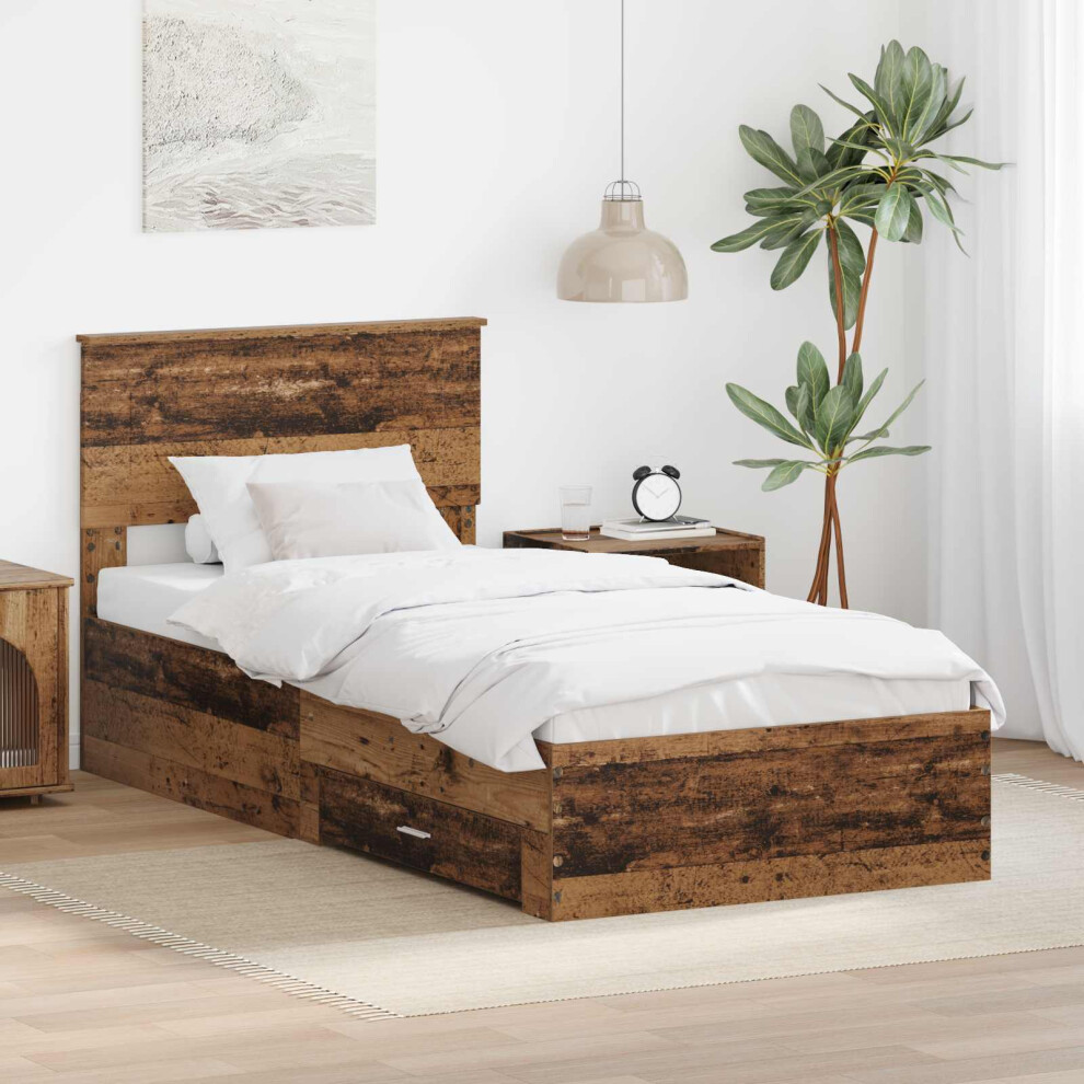 Vidaxl Bed Frame With Headboard Old Wood 90 X 200 Cm Engineered Wood