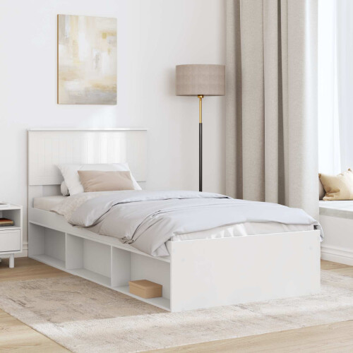 VidaXL vidaXL Bed Frame with Headboard White 90 x 190 cm Solid Pine Wood 2