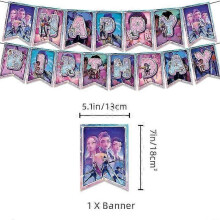 (Stickers-40pcs) Demon Hunter Birthday Party Supplies Set: porslin, banderoll, trtplgg och ballonger fr barnzz33