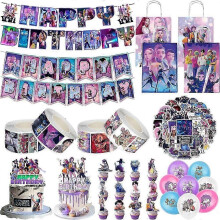(Items-1Set) Demon Hunter Birthday Party Supplies Set: porslin, banderoll, trtplgg och ballonger fr barnzz33