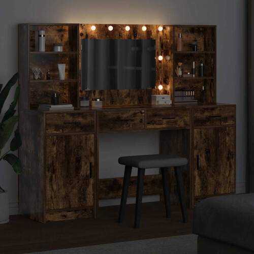 VidaXL vidaXL Dressing Table Set with Drawer 3 pcs Smoked Oak Engineered Wood 2