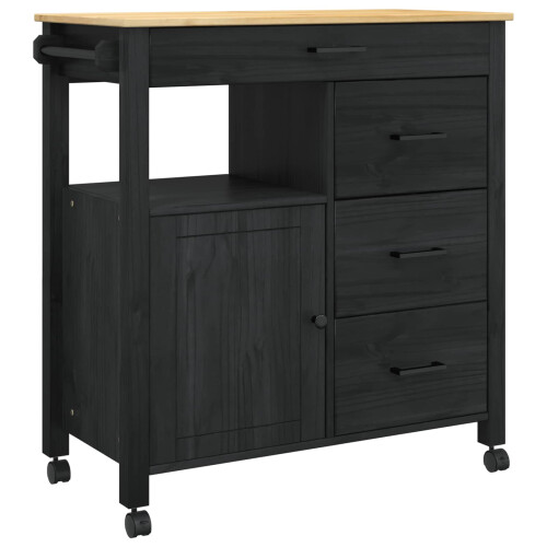 VidaXL vidaXL Kitchen Trolley MONZA Black 84 x 40 x 88.5 cm Solid Pine Wood 1