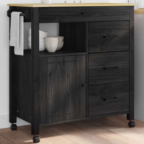 VidaXL vidaXL Kitchen Trolley MONZA Black 84 x 40 x 88.5 cm Solid Pine Wood 2