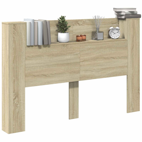 VidaXL vidaXL Storage Headboard with LED Sonoma Oak Engineered Wood 2