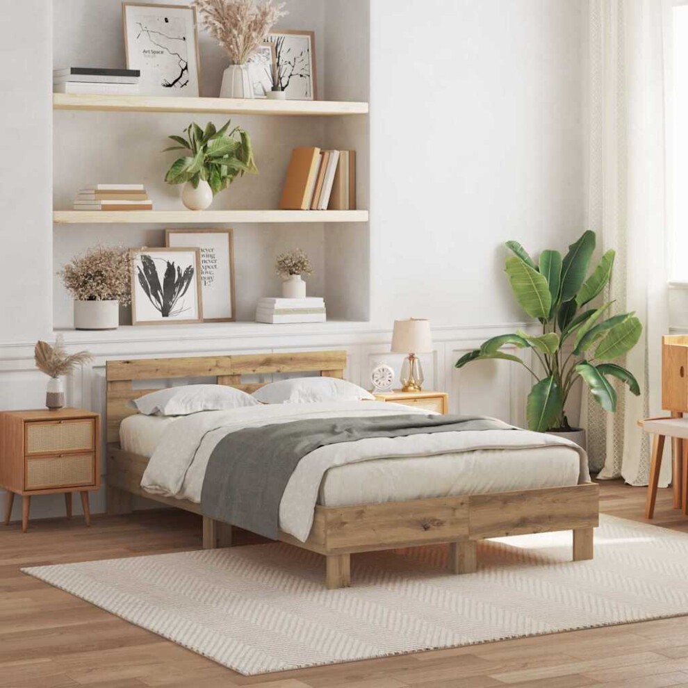 Vidaxl Bed Frame With Led Artisan Oak 135 X 190 Cm Engineered Wood