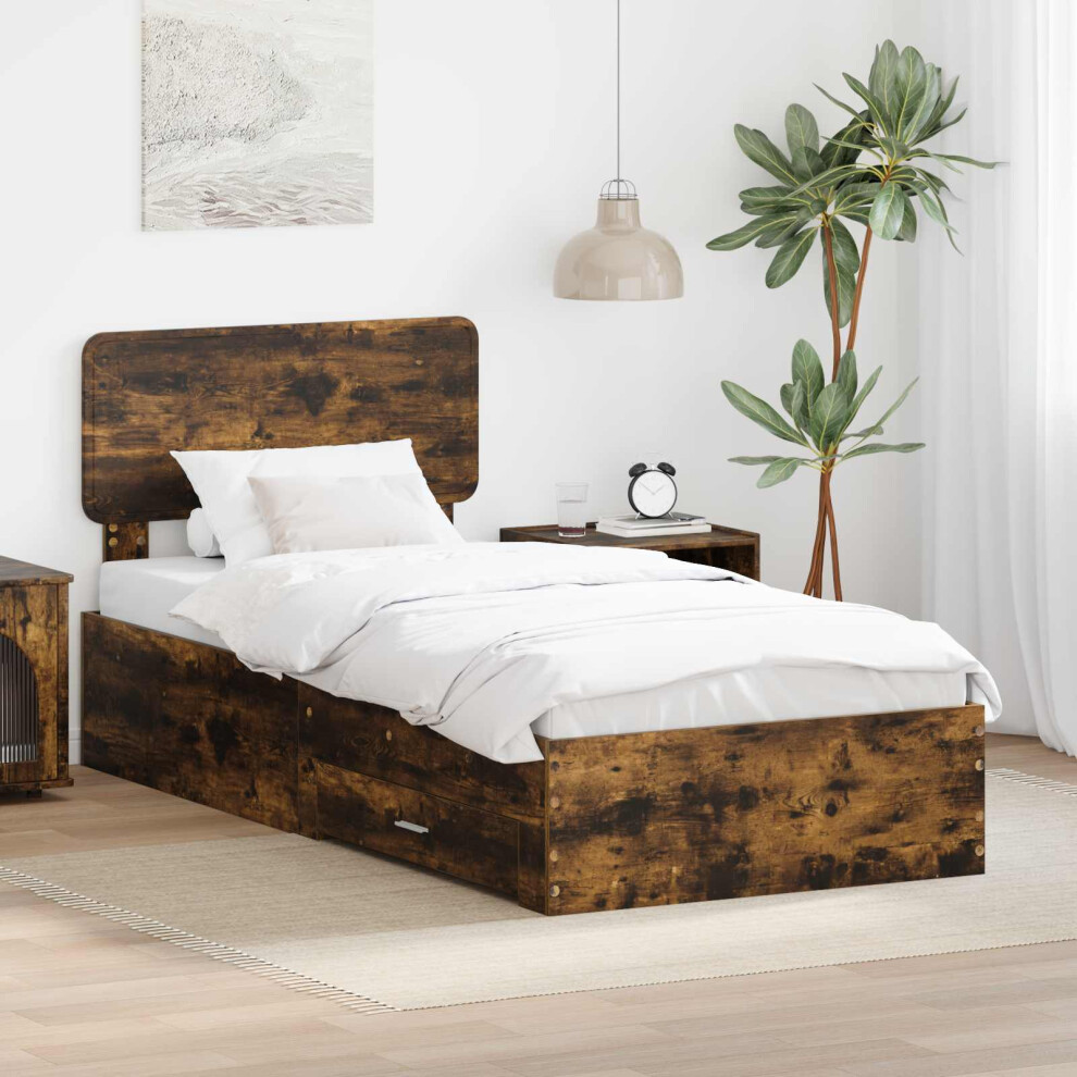 Vidaxl Bed Frame With Headboard Smoked Oak 90 X 190 Cm Engineered Wood