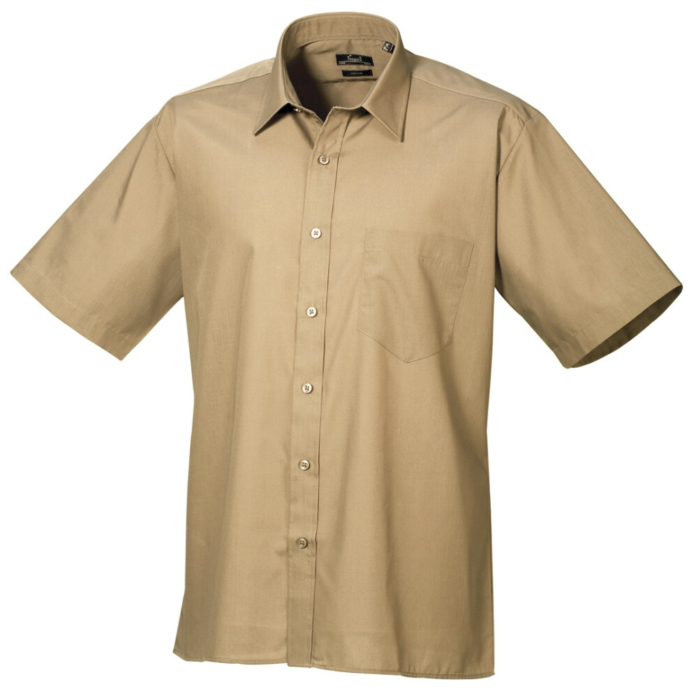 Premier (19, Khaki) Mens Short Sleeve Formal Poplin Plain Work Shirt Multicoloured