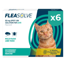 Cat Flea Treatment Spot On x 6 - Flea Treatment Cat Spot On for Cats & Kittens Over 1kg - 6 Pipettes, 6 Doses - Fast-Acting FleaSolve Solution