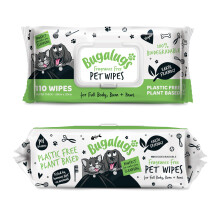BUGALUGS Dog Wipes, 100% Plastic Free Biodegradable pet wipes for full body, eye wipes, ear wipes, bum & paws. 110 sensitive dog grooming wipes for d