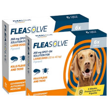 Dog Flea Treatment Large Dog x 12 - Spot on Flea Treatment for Dogs Large 20-40kg - FleaSolve Flea & Tick Solution - 12 x Pipettes - 12 - Doses