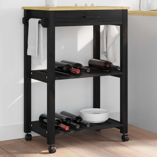 VidaXL vidaXL Kitchen Trolley MONZA Black 60 x 40 x 88.5 cm Solid Pine Wood 1