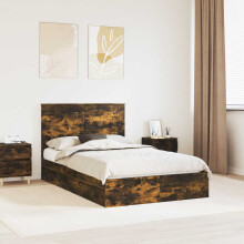 vidaXL Storage Bed with Drawer Smoked Oak 135 x 190 cm Engineered Wood