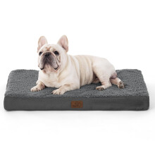 Bedsure Orthopedic Dog Bed with Washable Cover for Small Dogs, 76x51cm Grey | Egg Crate Foam Comfort Support Plush Pet Mat, Non-Slip Bottom